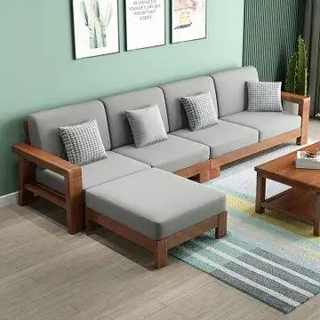 中式贵妃小户型客厅原木三人位木质沙发全套组合f01胡桃色四人位长几