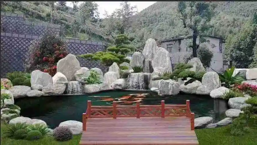苏式太湖石假山鱼池 庭院别墅现代风格简洁大方的园林景观安装山