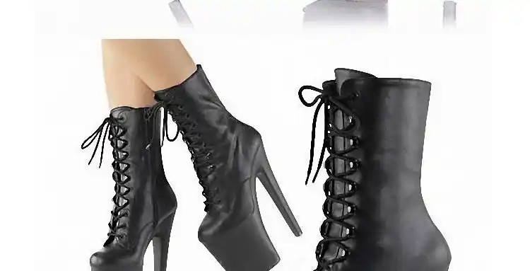 20公分 恨天高高跟鞋20cm超细跟防水台短靴钢管舞厚底黑色女靴大码 15