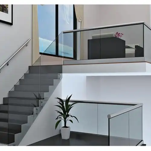 别墅会议室侧装l不锈钢无框楼梯玻璃栏杆 阳台护栏走廊u槽玻璃栏