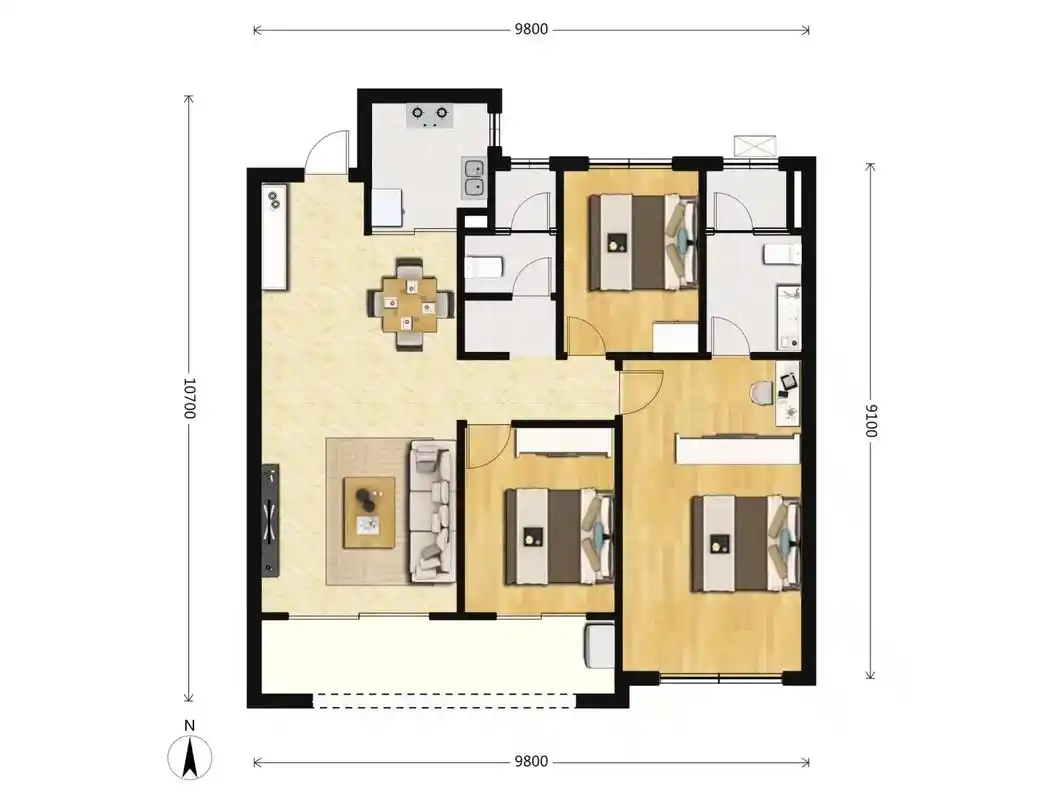 在售面积段?户型? 106m05三室两厅两卫  - 抖音