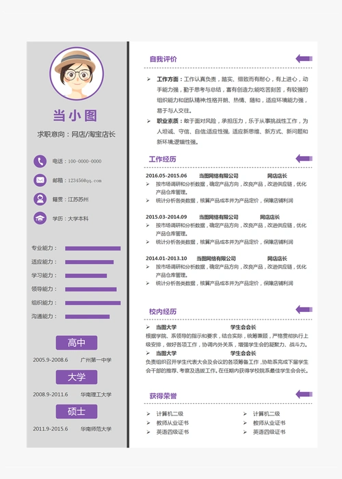 网店淘宝店长个人简历模板