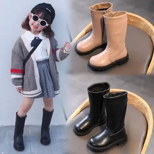 3岁女童靴子2020年秋冬季新款长靴加绒皮靴小女孩皮靴