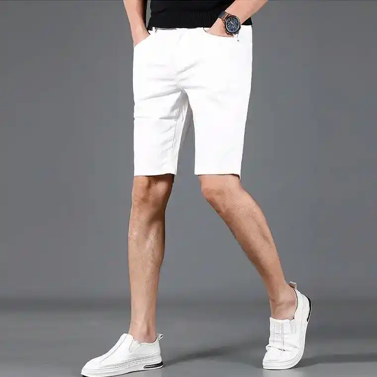白色牛仔短裤男款修身直筒夏季薄款#男士牛仔短裤 #五分裤男 - 抖音