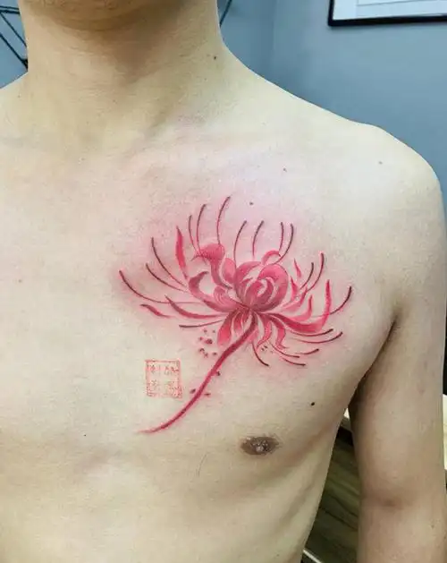 彼岸花纹身图片_胸部纹身图案