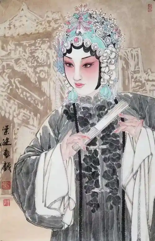 全国著名戏曲人物画家梁健教授精品力作,69*46带合影,带合影视频,中国