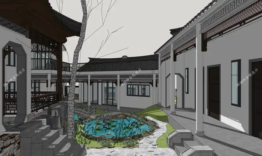 现代中式私人庄园的中式独栋别墅内庭院——润润四合院设计刘鹰作品