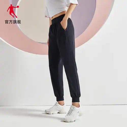 乔丹运动裤女2021夏季新款梭织速干长裤黑色运动长裤