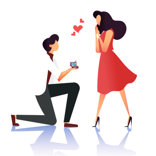 情人节表白节手绘单膝下跪求婚情侣