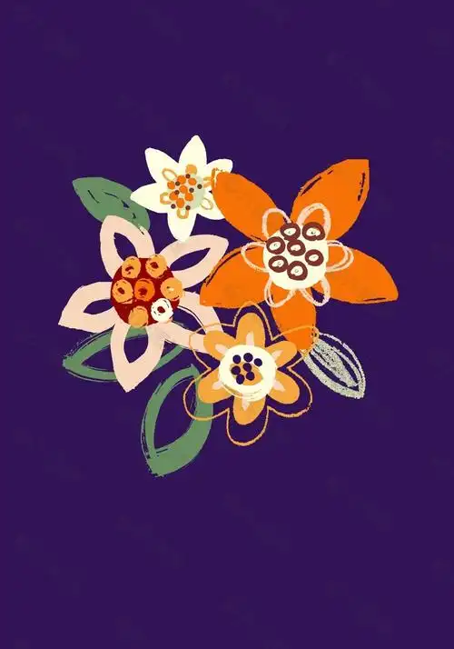 印花矢量图 优雅植物 色彩 青色 黄色 免费素材