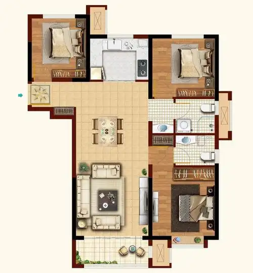 高层g2户型 120平米 三室两厅两卫