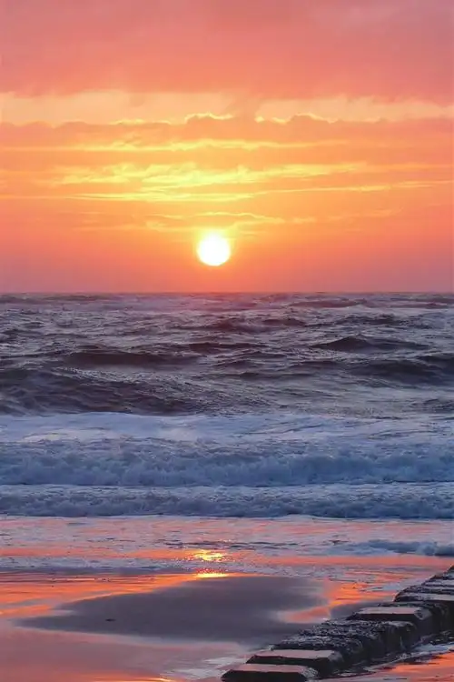 日出,大海,波浪,海滩,早晨