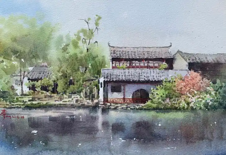 水彩江南园林