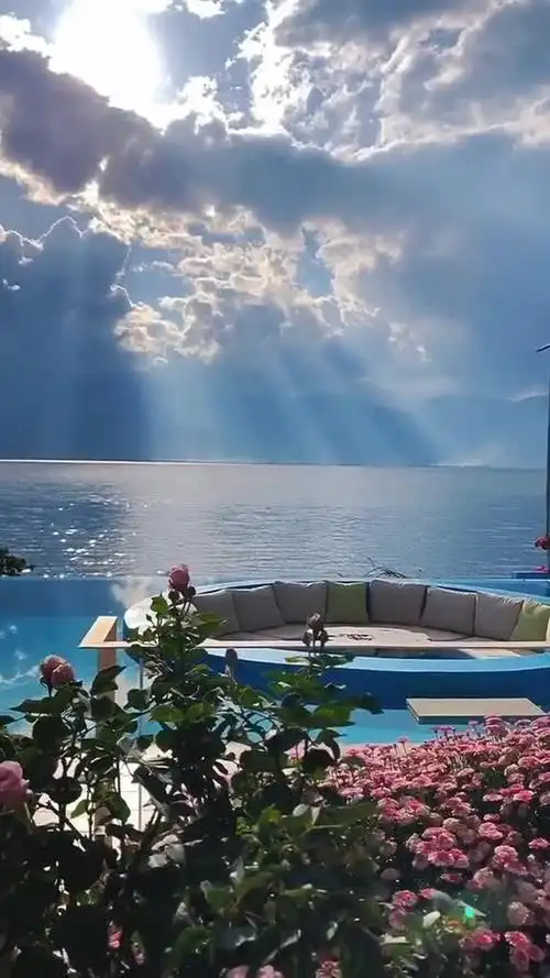 太美了,阳光,大海,鲜花.