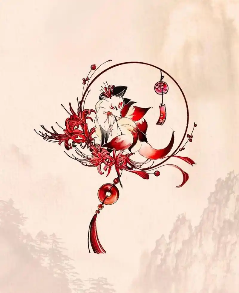 漂亮的上古神兽～九尾狐 九尾狐的寓意是: 1,为王称帝,国家昌盛之兆.