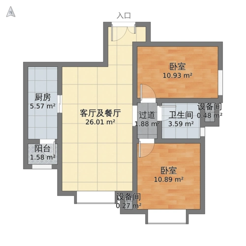 天津市津南区 富力又一城2室2厅1卫 84m05-v2户型图 - 小区户型图