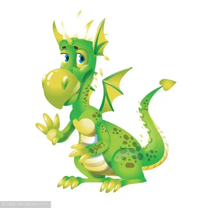 可爱的绿色龙卡通孤立在白色矢量插图