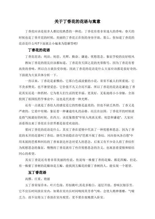 关于丁香花的花语与寓意 丁香花应该是很多人都比较熟悉的一种花,丁香