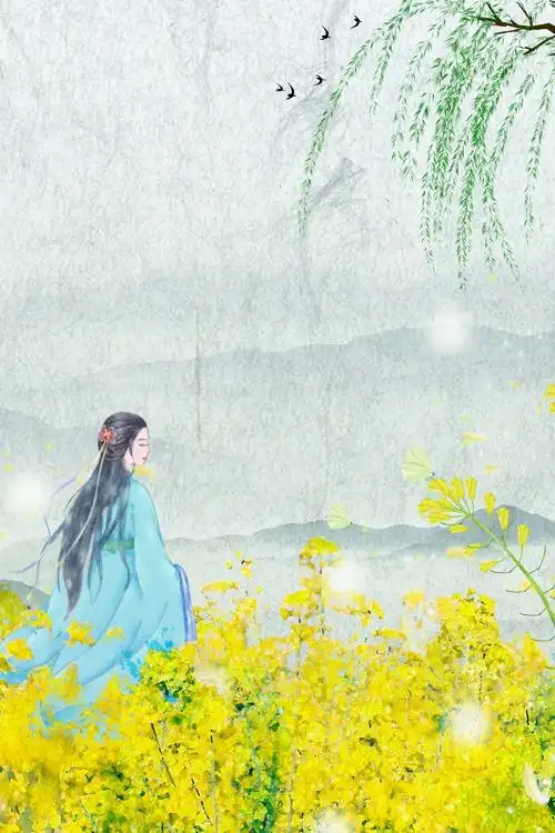 言情女主封面背景jpgpsd青绿色中国风淡雅山水画汉服美人意境背景4724