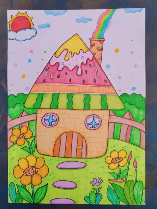 在荷兰纸上画出西瓜屋 可可爱爱奇奇怪怪呀2.