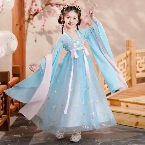 汉服女童春秋儿童古装中国国风超仙夏装古风儿童演出服