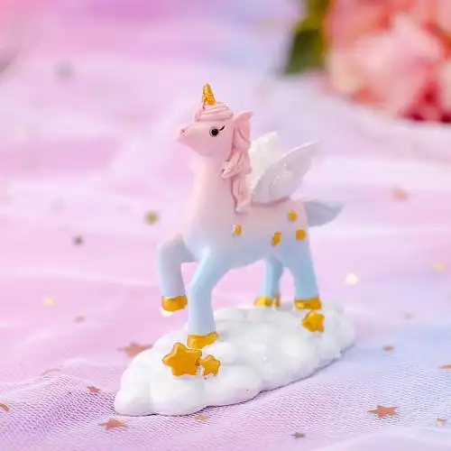 新款渐变色梦幻天使独角兽烘焙蛋糕摆件卡通可爱树脂蛋糕装饰