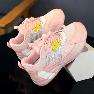 elgk断码女童鞋子2023春季新款儿童网面运动鞋中大童女孩透气老爹粉色