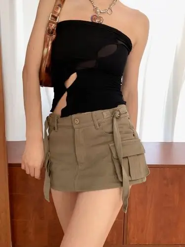 疯芝pain or pleasure复古千禧辣妹口袋低腰超短齐臀小短裙裤裙