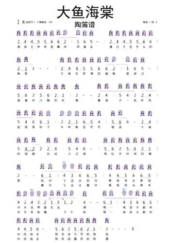 大鱼海棠陶笛6孔曲谱乐谱