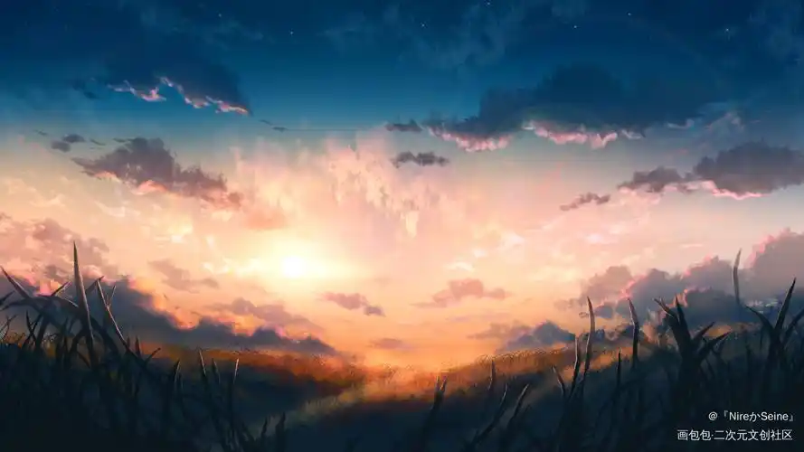 朝夕._厚涂日系插画风景壁纸板绘绘画作品