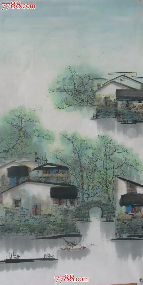 山水风景简笔画小桥流水人家