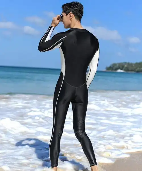 连体男泳衣青少年大码男士潜水服游泳装备2022长袖长裤游泳衣套装定制