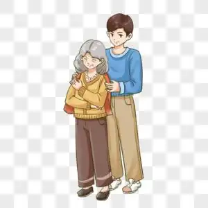 孩子给老人披衣服图片素材