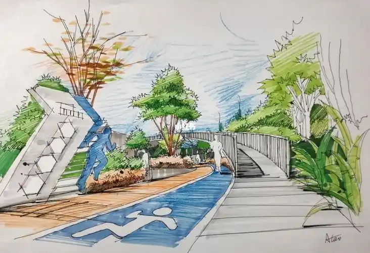 体育馆景观设计跑道效果图手绘