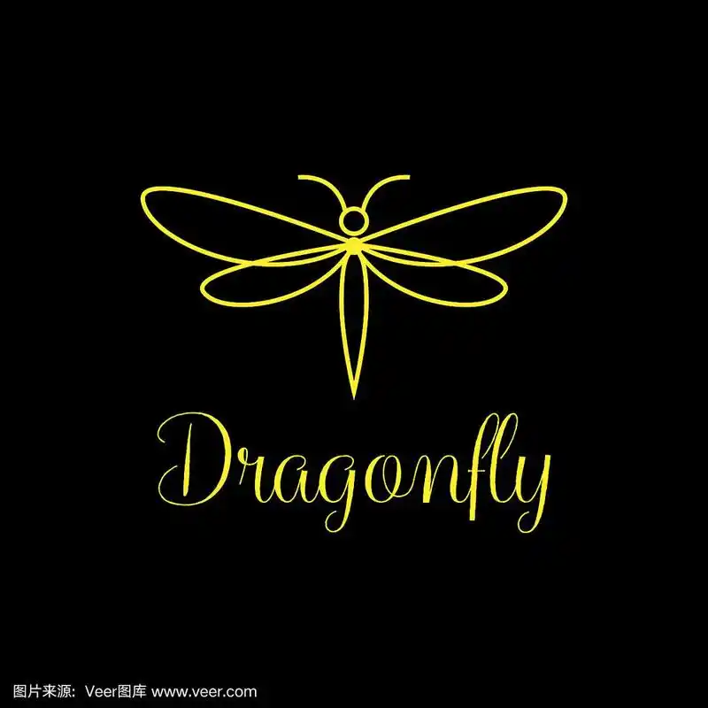 极简和奢华的蜻蜓标志设计线