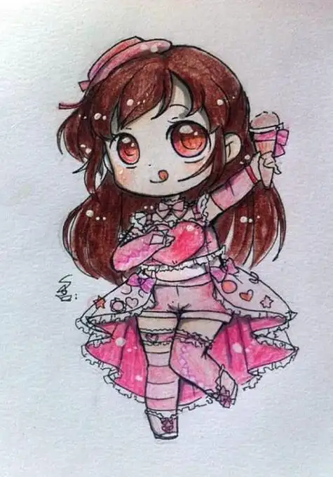 长发少女简笔画q版