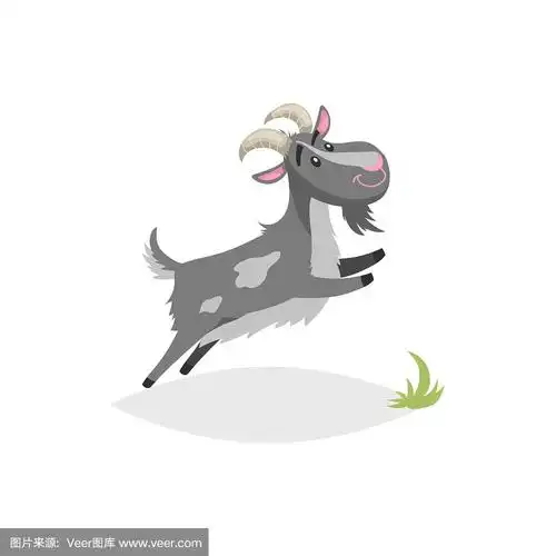卡通平面风格时尚设计农场家畜.斑点灰色品种山羊跳跃.