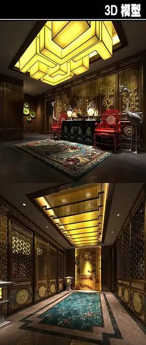 中式古代宫廷风茶馆模型