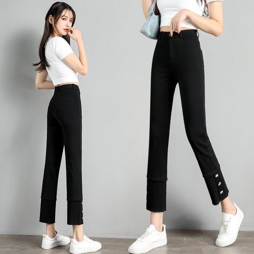 秋天女裤子显瘦高腰弹力小黑裤九分秋裤女外穿直筒裤女ins潮休闲9