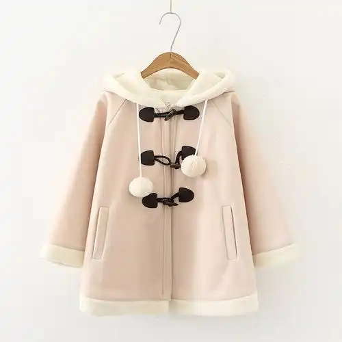 软妹服 萌 学生装_日系冬装萌软妹毛呢外套女初中学生可爱兔耳朵连帽