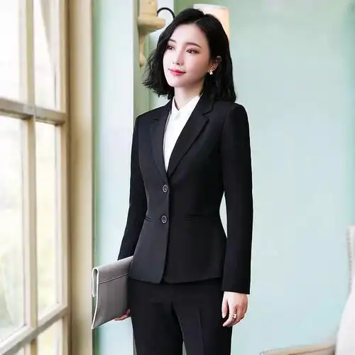 22年新款白衬衫女2021春秋女装工作服西服面试服套装黑色西装白衬衫s