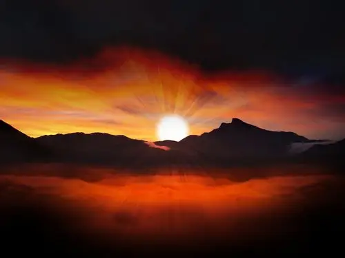 下载2560x1920 山,美丽的日出,太阳光线 桌布, 图片