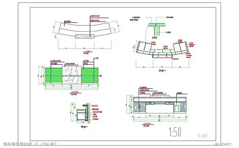 (2)弧型办公前台详图