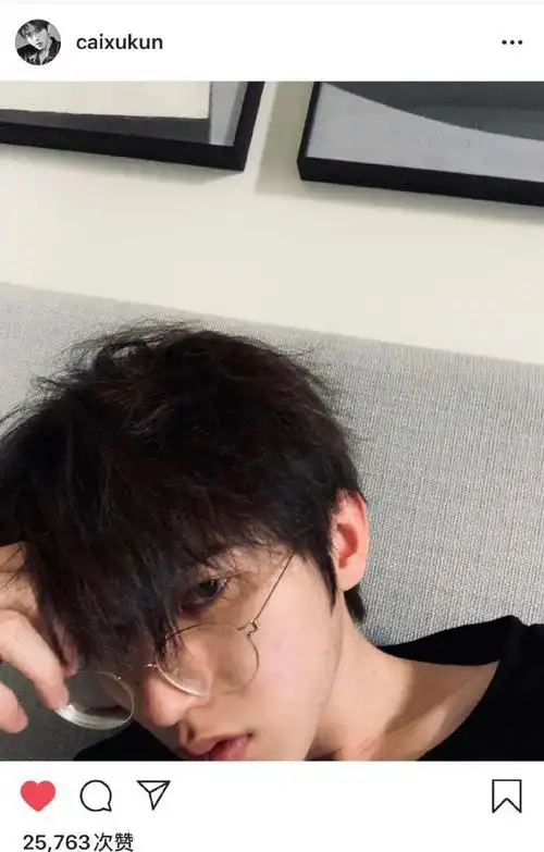 蔡徐坤ins晒眼镜造型自拍照蓬松炸毛力证今天洗头了