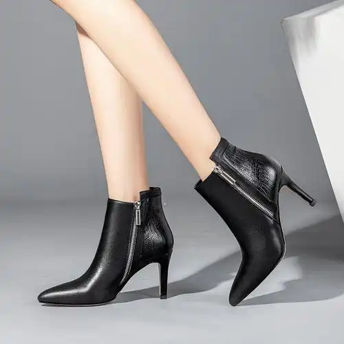 服装鞋帽>女鞋>女士短靴>品点(pandell)>品点pandell新款牛皮高跟鞋