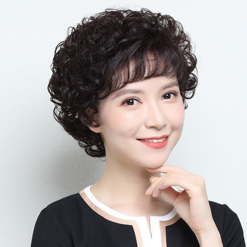 假发真头发短卷发高档假发女全头套显年轻自然中老年人整顶假发套