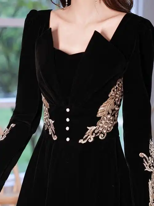 黑色晚礼服裙女宴会2021新款气质年会高端高级设计感小众法式长袖