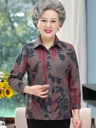 榄舍女装奶奶装秋装衬衫老人衣服6070岁妈妈春秋长袖老太太上衣老年人