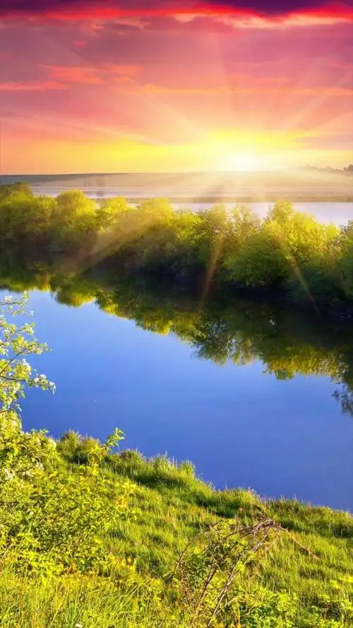 清新日出倒影风景h5背景