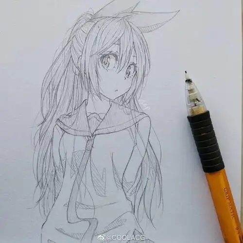 人物黑白动漫插画绘画线稿手绘女生男生长发短发转载二次元